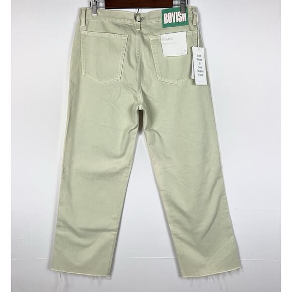 Boyish The Kirby High Rise Straight Jeans in El Cielo Green Crop Raw Hem 29 - Picture 10 of 12